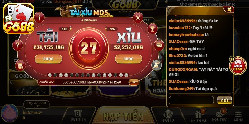 Tài xỉu MD5 là tựa game cá cược được phát triển bởi Go88